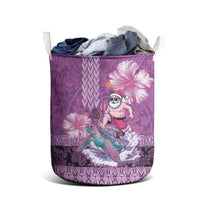 Hawaii Mele Kalikimaka Laundry Basket Funny Santa with Tribal Tattoos Kakau Purple Color LT03 - Polynesian Pride