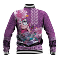 Hawaii Mele Kalikimaka Baseball Jacket Funny Santa with Tribal Tattoos Kakau Purple Color LT03 - Polynesian Pride