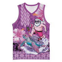 Hawaii Mele Kalikimaka Basketball Jersey Funny Santa with Tribal Tattoos Kakau Purple Color LT03 Unisex Purple - Polynesian Pride