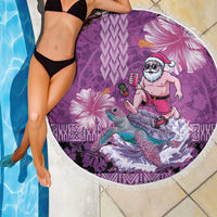 Hawaii Mele Kalikimaka Beach Blanket Funny Santa with Tribal Tattoos Kakau Purple Color LT03 - Polynesian Pride