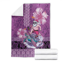 Hawaii Mele Kalikimaka Blanket Funny Santa with Tribal Tattoos Kakau Purple Color LT03 - Polynesian Pride