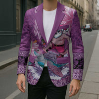 Hawaii Mele Kalikimaka Blazer Funny Santa with Tribal Tattoos Kakau Purple Color LT03 - Polynesian Pride