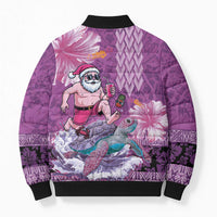 Hawaii Mele Kalikimaka Bomber Puffer Jacket Funny Santa with Tribal Tattoos Kakau Purple Color LT03 - Polynesian Pride