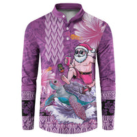 Hawaii Mele Kalikimaka Button Sweatshirt Funny Santa with Tribal Tattoos Kakau Purple Color LT03 Purple - Polynesian Pride