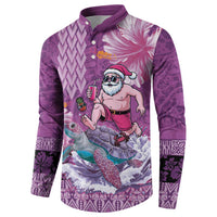 Hawaii Mele Kalikimaka Button Sweatshirt Funny Santa with Tribal Tattoos Kakau Purple Color LT03 - Polynesian Pride