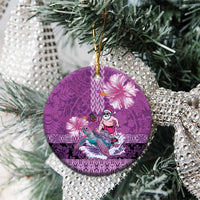 Hawaii Mele Kalikimaka Ceramic Ornament Funny Santa with Tribal Tattoos Kakau Purple Color LT03 - Polynesian Pride
