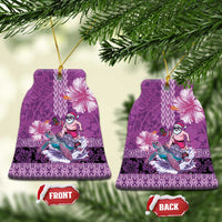 Hawaii Mele Kalikimaka Ceramic Ornament Funny Santa with Tribal Tattoos Kakau Purple Color LT03 Bell Flake Purple - Polynesian Pride
