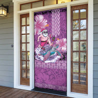 Hawaii Mele Kalikimaka Door Cover Funny Santa with Tribal Tattoos Kakau Purple Color LT03 - Polynesian Pride