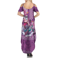 Hawaii Mele Kalikimaka Family Matching Summer Maxi Dress and Hawaiian Shirt Funny Santa with Tribal Tattoos Kakau Purple Color LT03 - Polynesian Pride