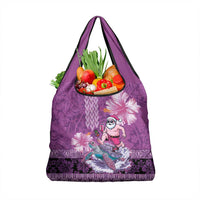 Hawaii Mele Kalikimaka Grocery Bag Funny Santa with Tribal Tattoos Kakau Purple Color LT03 1-pack One Size Purple - Polynesian Pride