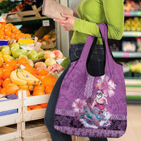 Hawaii Mele Kalikimaka Grocery Bag Funny Santa with Tribal Tattoos Kakau Purple Color LT03 - Polynesian Pride