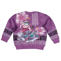 Hawaii Mele Kalikimaka Kid Ugly Christmas Sweater Funny Santa with Tribal Tattoos Kakau Purple Color LT03 - Polynesian Pride