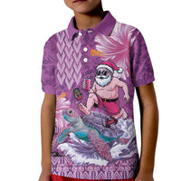 Hawaii Mele Kalikimaka Kid Polo Shirt Funny Santa with Tribal Tattoos Kakau Purple Color LT03 Kid Purple - Polynesian Pride