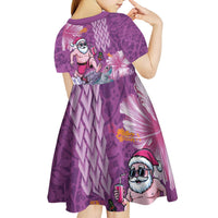 Hawaii Mele Kalikimaka Kid Short Sleeve Dress Funny Santa with Tribal Tattoos Kakau Purple Color LT03 - Polynesian Pride