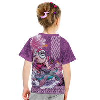 Hawaii Mele Kalikimaka Kid T Shirt Funny Santa with Tribal Tattoos Kakau Purple Color LT03 - Polynesian Pride