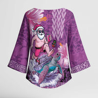 Hawaii Mele Kalikimaka Kimono Sleeve Blouse Funny Santa with Tribal Tattoos Kakau Purple Color LT03 - Polynesian Pride
