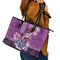 Hawaii Mele Kalikimaka Leather Tote Bag Funny Santa with Tribal Tattoos Kakau Purple Color LT03 - Polynesian Pride