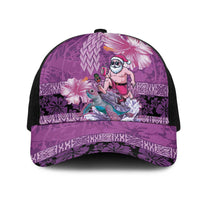 Hawaii Mele Kalikimaka Mesh Trucker Cap Funny Santa with Tribal Tattoos Kakau Purple Color LT03 One Size Black Purple - Polynesian Pride