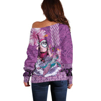 Hawaii Mele Kalikimaka Off Shoulder Sweater Funny Santa with Tribal Tattoos Kakau Purple Color LT03 - Polynesian Pride