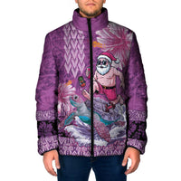 Hawaii Mele Kalikimaka Padded Jacket Funny Santa with Tribal Tattoos Kakau Purple Color LT03 Men Purple - Polynesian Pride
