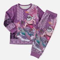 Hawaii Mele Kalikimaka Christmas Pajama Set Funny Santa with Tribal Tattoos Kakau Purple Color LT03 Men Purple - Polynesian Pride