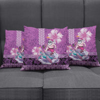 Hawaii Mele Kalikimaka Pillow Cover Funny Santa with Tribal Tattoos Kakau Purple Color LT03 - Polynesian Pride