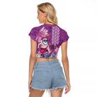 Hawaii Mele Kalikimaka Raglan Cropped T Shirt Funny Santa with Tribal Tattoos Kakau Purple Color LT03 - Polynesian Pride