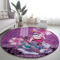 Hawaii Mele Kalikimaka Round Carpet Funny Santa with Tribal Tattoos Kakau Purple Color LT03 - Polynesian Pride