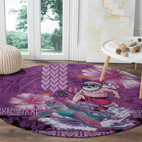 Hawaii Mele Kalikimaka Round Carpet Funny Santa with Tribal Tattoos Kakau Purple Color LT03 - Polynesian Pride