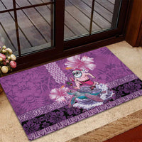 Hawaii Mele Kalikimaka Rubber Doormat Funny Santa with Tribal Tattoos Kakau Purple Color LT03 - Polynesian Pride