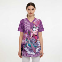 Hawaii Mele Kalikimaka Scrub Top Funny Santa with Tribal Tattoos Kakau Purple Color LT03 - Polynesian Pride