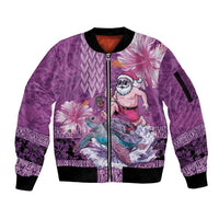 Hawaii Mele Kalikimaka Sleeve Zip Bomber Jacket Funny Santa with Tribal Tattoos Kakau Purple Color LT03 Unisex Purple - Polynesian Pride