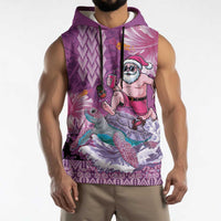 Hawaii Mele Kalikimaka Sleeveless Hoodie Funny Santa with Tribal Tattoos Kakau Purple Color LT03 - Polynesian Pride