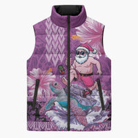 Hawaii Mele Kalikimaka Sleeveless Puffer Jacket Funny Santa with Tribal Tattoos Kakau Purple Color LT03 Unisex Purple - Polynesian Pride