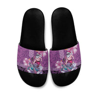 Hawaii Mele Kalikimaka Slide Sandals Funny Santa with Tribal Tattoos Kakau Purple Color LT03 Purple - Polynesian Pride