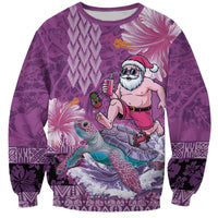 Hawaii Mele Kalikimaka Sweatshirt Funny Santa with Tribal Tattoos Kakau Purple Color LT03 Unisex Purple - Polynesian Pride