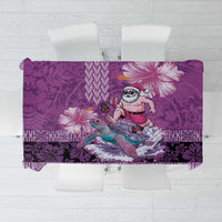 Hawaii Mele Kalikimaka Tablecloth Funny Santa with Tribal Tattoos Kakau Purple Color LT03 Purple - Polynesian Pride
