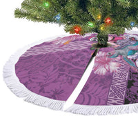 Hawaii Mele Kalikimaka Tree Skirt Funny Santa with Tribal Tattoos Kakau Purple Color LT03 - Polynesian Pride