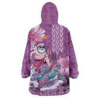 Hawaii Mele Kalikimaka Wearable Blanket Hoodie Funny Santa with Tribal Tattoos Kakau Purple Color LT03 - Polynesian Pride