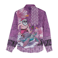 Hawaii Mele Kalikimaka Women Casual Shirt Funny Santa with Tribal Tattoos Kakau Purple Color - Polynesian Pride