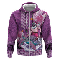 Hawaii Mele Kalikimaka Zip Hoodie Funny Santa with Tribal Tattoos Kakau Purple Color LT03 Zip Hoodie Purple - Polynesian Pride