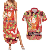 Hawaii Santa Mele Kalikimaka Couples Matching Summer Maxi Dress and Hawaiian Shirt Tropical Puakenikeni Lei with Polynesian Tribal Pattern LT03 Red - Polynesian Pride