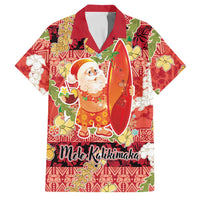 Hawaii Santa Mele Kalikimaka Family Matching Off Shoulder Maxi Dress and Hawaiian Shirt Tropical Puakenikeni Lei with Polynesian Tribal Pattern LT03 Dad's Shirt - Short Sleeve Red - Polynesian Pride
