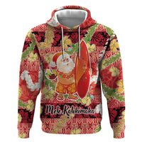 Hawaii Santa Mele Kalikimaka Hoodie Tropical Puakenikeni Lei with Polynesian Tribal Pattern LT03 Pullover Hoodie Red - Polynesian Pride