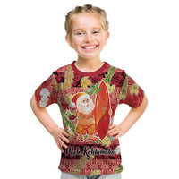 Hawaii Santa Mele Kalikimaka Kid T Shirt Tropical Puakenikeni Lei with Polynesian Tribal Pattern LT03 Red - Polynesian Pride