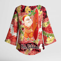 Hawaii Santa Mele Kalikimaka Kimono Sleeve Blouse Tropical Puakenikeni Lei with Polynesian Tribal Pattern LT03 - Polynesian Pride