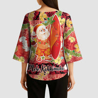 Hawaii Santa Mele Kalikimaka Kimono Sleeve Blouse Tropical Puakenikeni Lei with Polynesian Tribal Pattern LT03 - Polynesian Pride