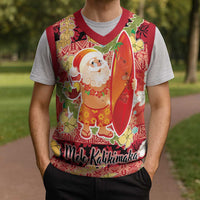 Hawaii Santa Mele Kalikimaka Christmas Knitted V-Neck Vest Tropical Puakenikeni Lei with Polynesian Tribal Pattern LT03 - Polynesian Pride