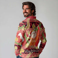 Hawaii Santa Mele Kalikimaka Long Sleeve Polo Shirt Tropical Puakenikeni Lei with Polynesian Tribal Pattern LT03 - Polynesian Pride