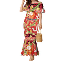 Hawaii Santa Mele Kalikimaka Mermaid Dress Tropical Puakenikeni Lei with Polynesian Tribal Pattern LT03 Women Red - Polynesian Pride